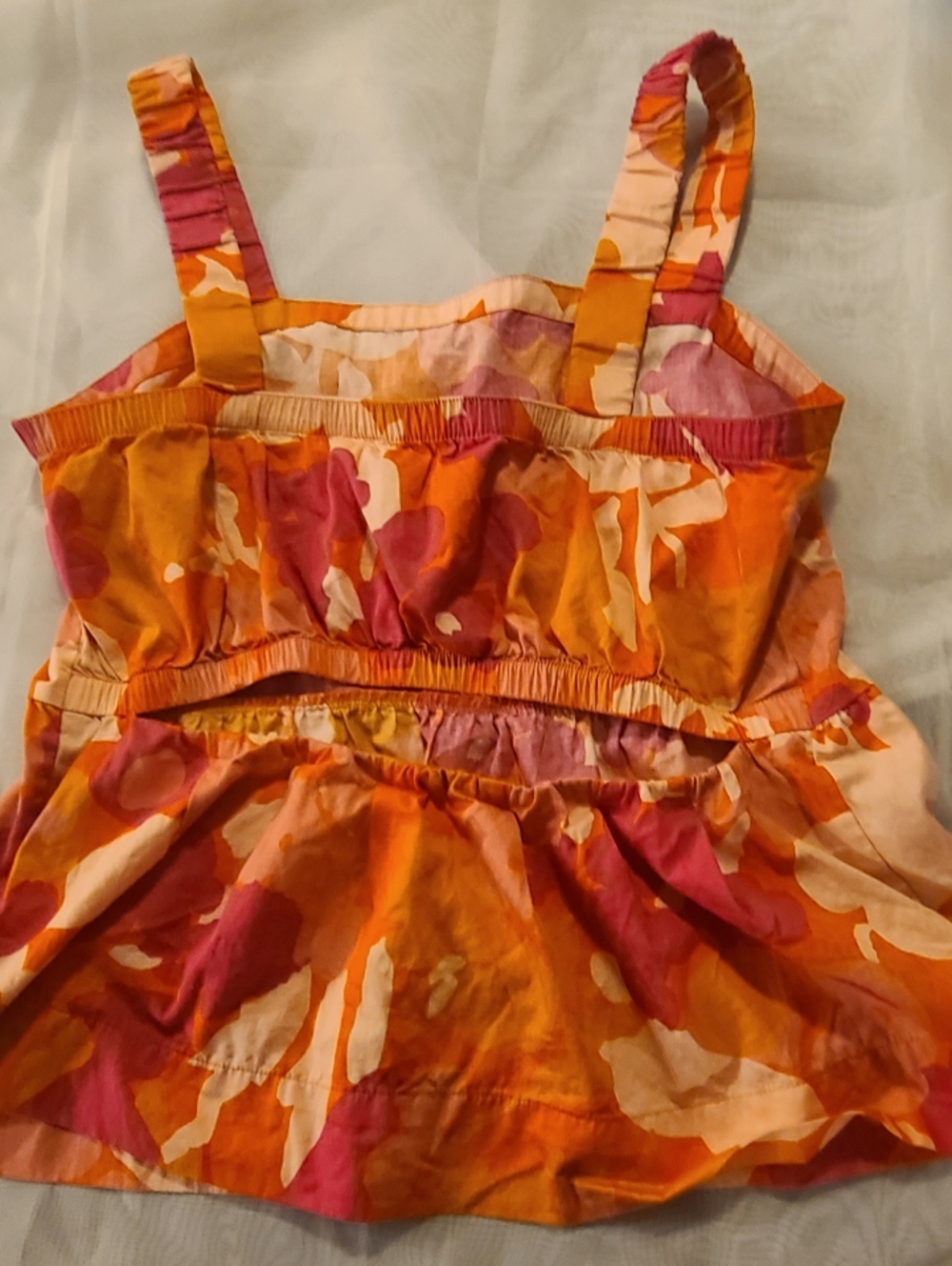 #37 - Free Assembly Vibrant Boho Floral Peplum Tank Top in Orange & Pink, Large - Picture 9 of 11